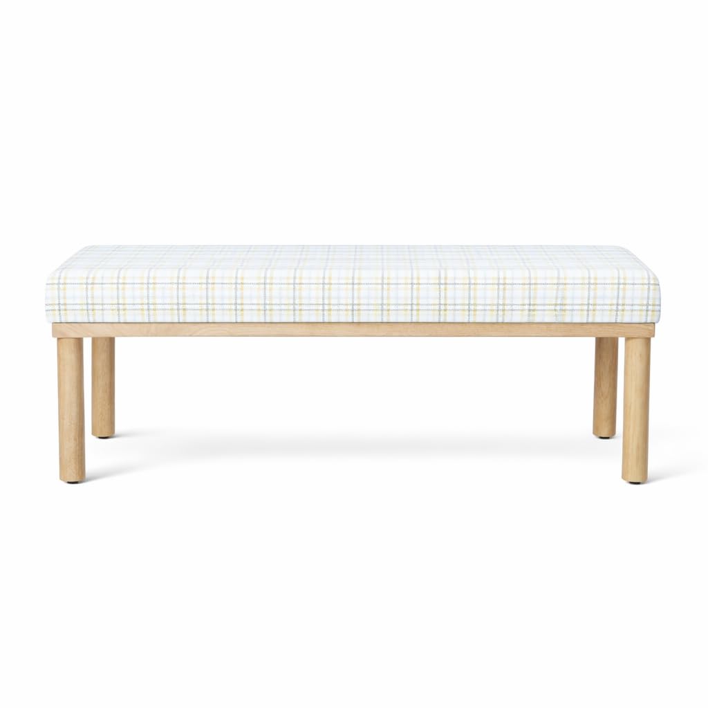 Natural Plaid Woven Fabric Bench Y2684