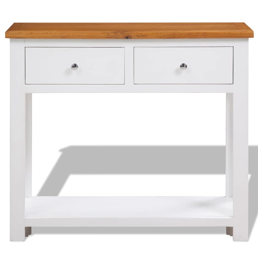 Solid Oak and Acacia Wood Console Table with 2 Drawers and Shelf M9470