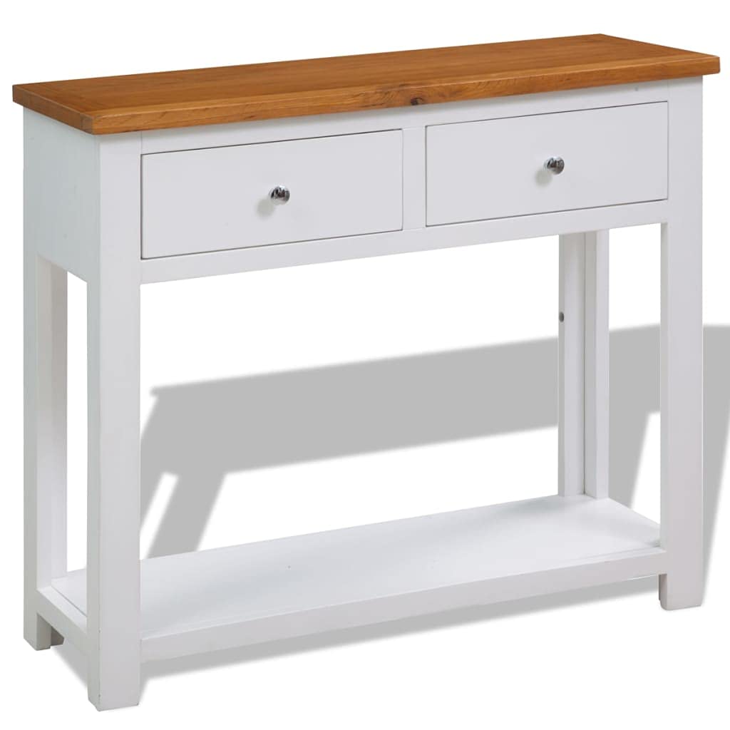 Solid Oak and Acacia Wood Console Table with 2 Drawers and Shelf M9470