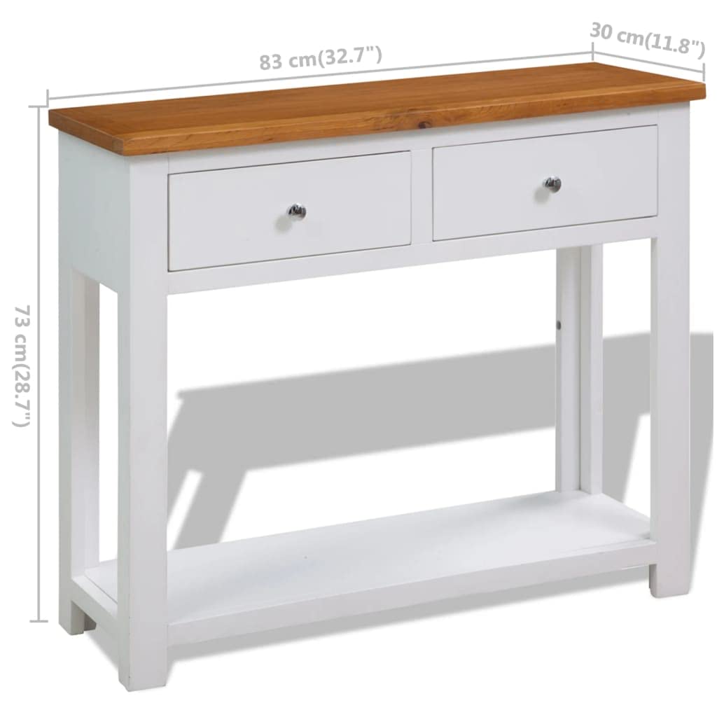 Solid Oak and Acacia Wood Console Table with 2 Drawers and Shelf M9470