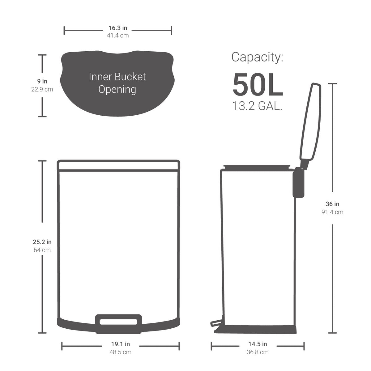 13.2 Gallon Stainless Steel Step-Up Trash Can F522