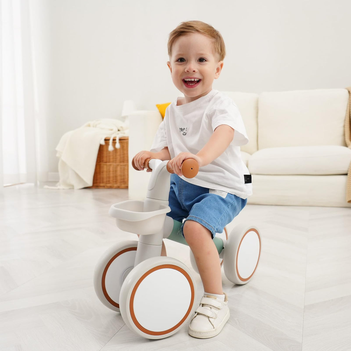 Pink Toddler Balance Bike with Adjustable Seat and Front Basket J815