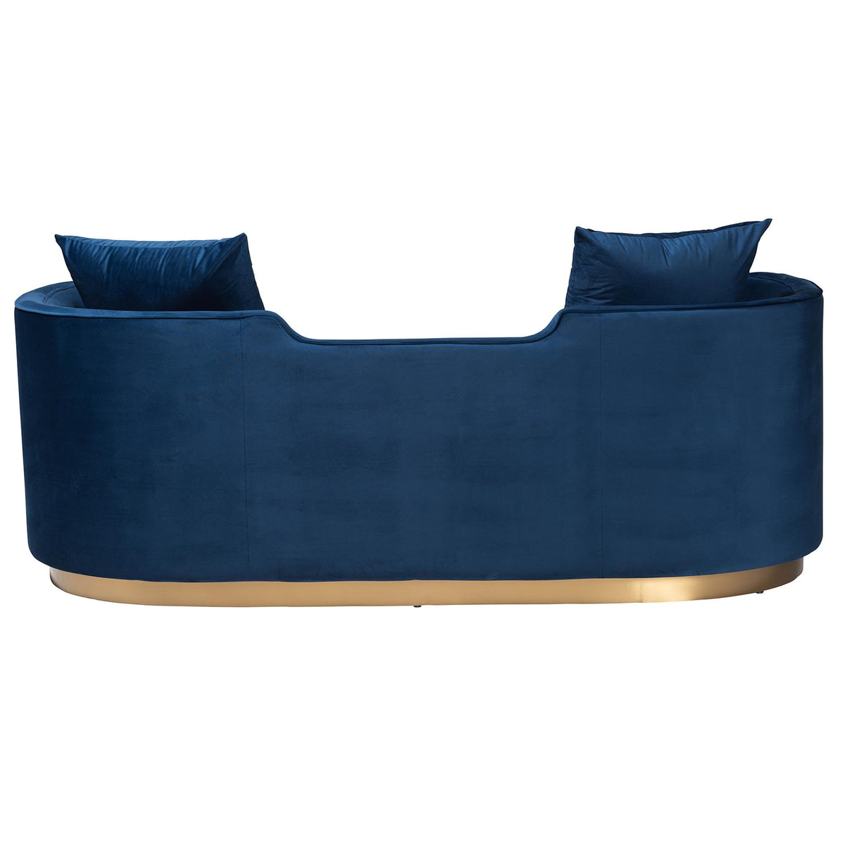 Navy Blue Velvet and Brushed Gold Metal Sofa J5020