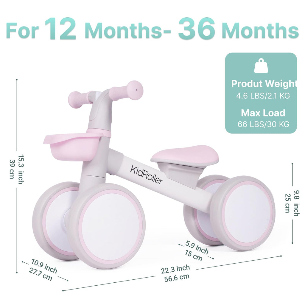 Pink Toddler Balance Bike with Adjustable Seat and Front Basket J815