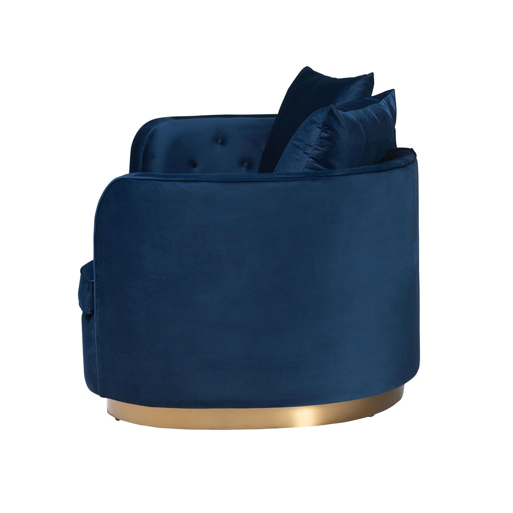 Navy Blue Velvet and Brushed Gold Metal Sofa J5020