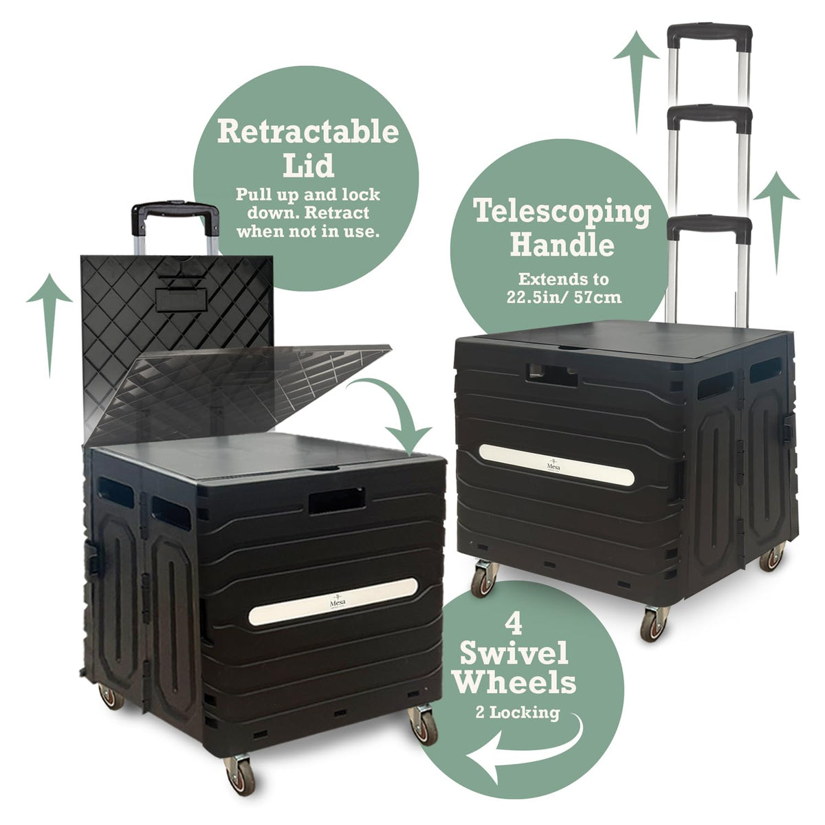 Collapsible Folding Utility Cart with 360° Wheels, Black N71736