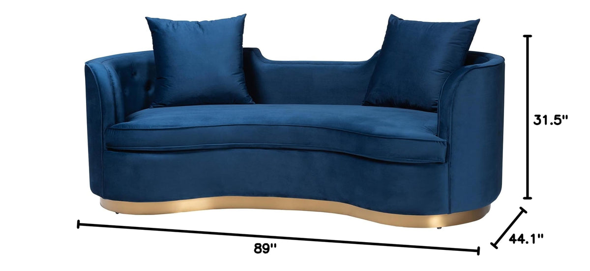 Navy Blue Velvet and Brushed Gold Metal Sofa J5020
