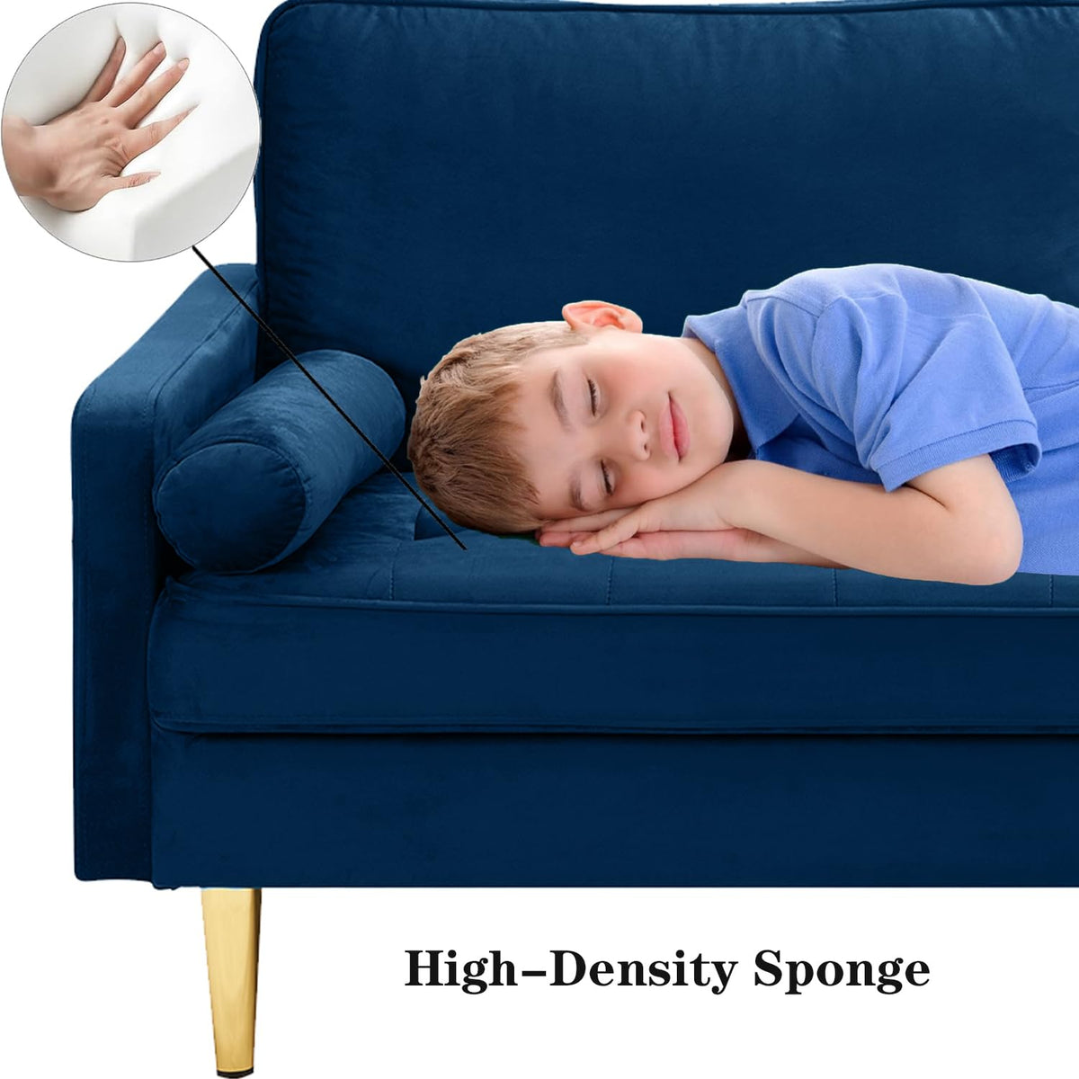 Navy Velvet Loveseat Sofa with 2 Pillows U7695