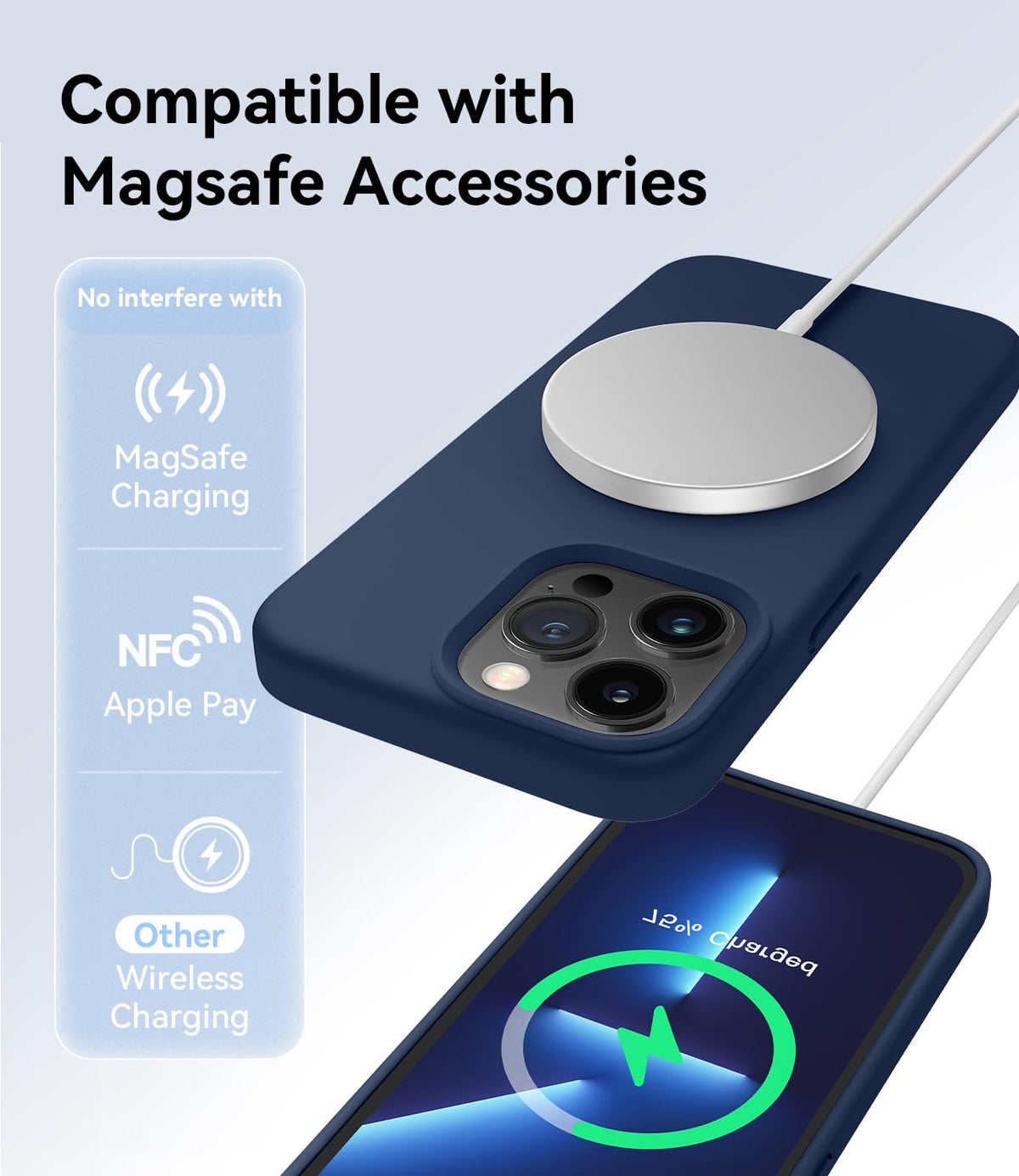 Magnetic Silicone Phone Case with Microfiber Lining, 6.7 inch, Navy Blue I83153