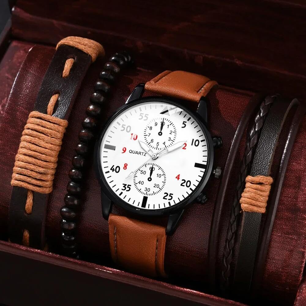 Men Chronograph Leather Strap Analog Quartz Watches E790