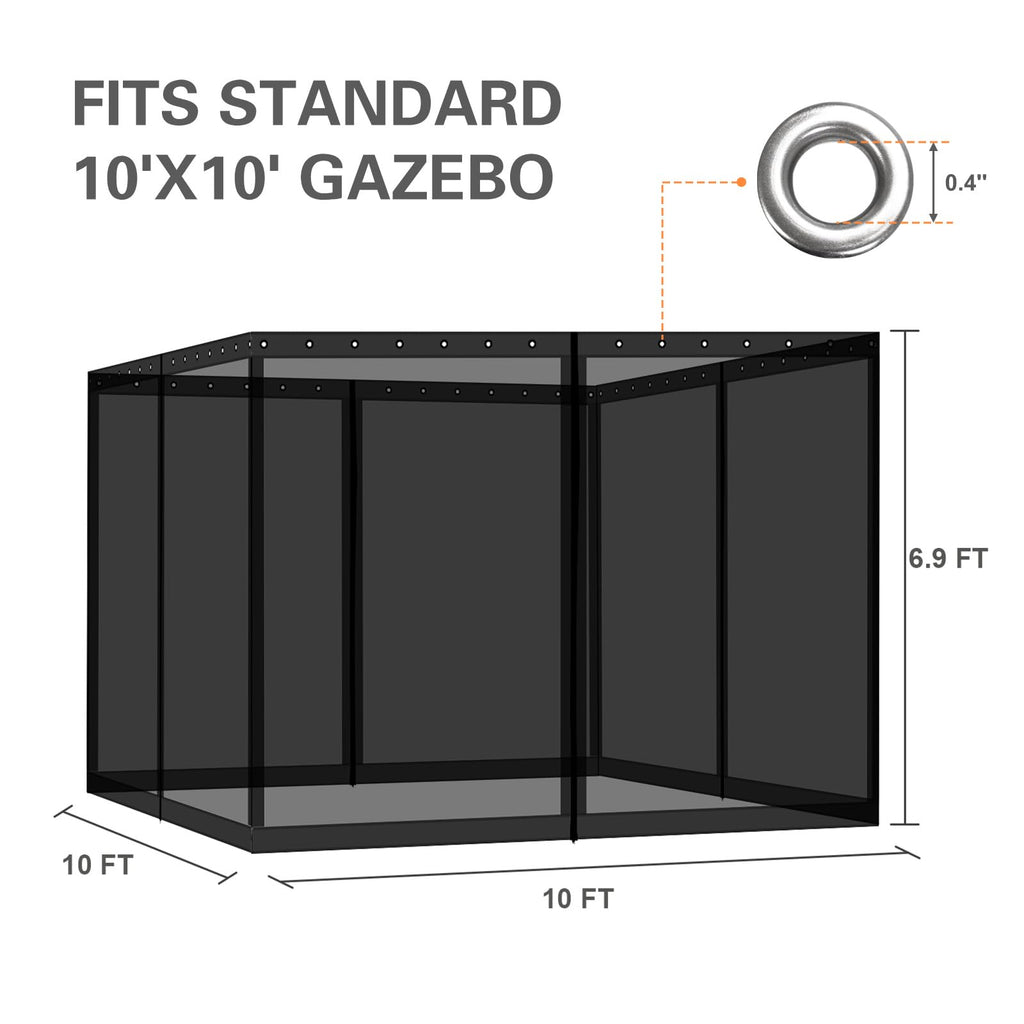 10' x 10' Black Gazebo Netting Screen Replacement L860