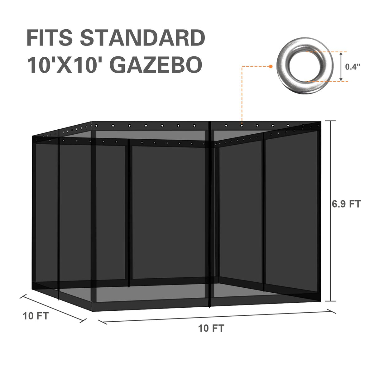 10' x 10' Black Gazebo Netting Screen Replacement L860