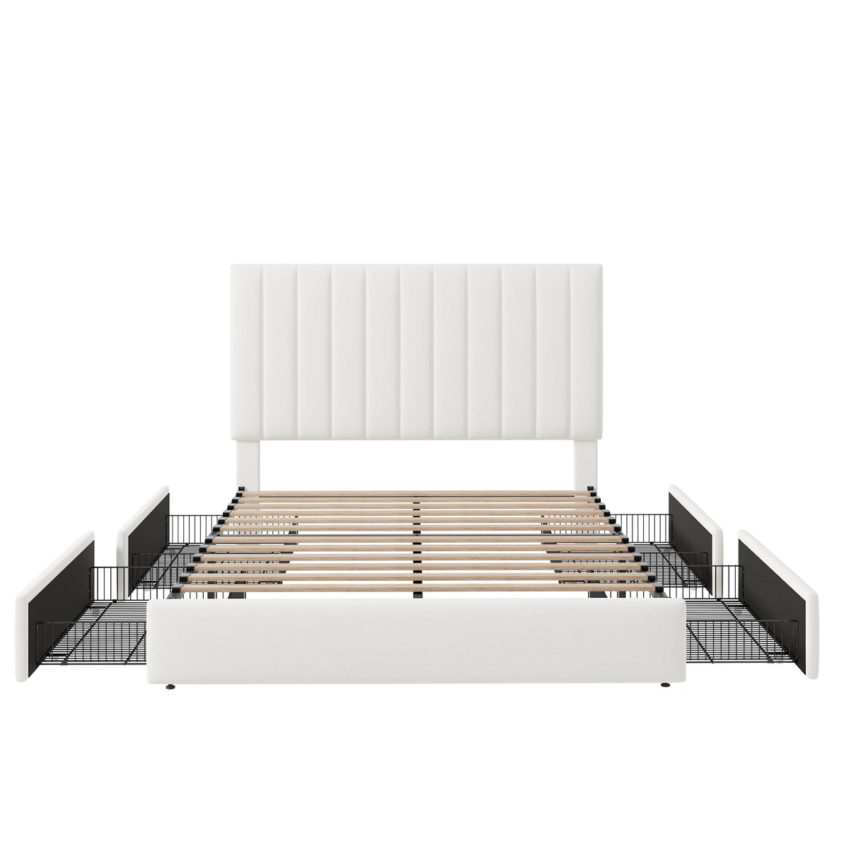 White Velvet Queen Size Storage Bed Frame with 4 Underbed Drawers C170920