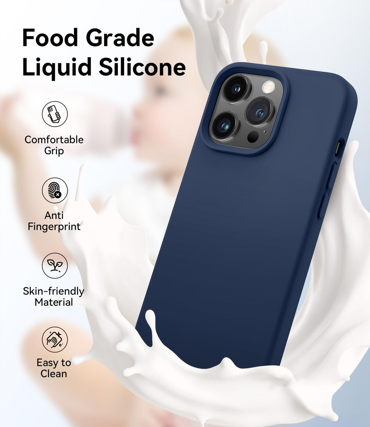 Magnetic Silicone Phone Case with Microfiber Lining, 6.7 inch, Navy Blue I83153