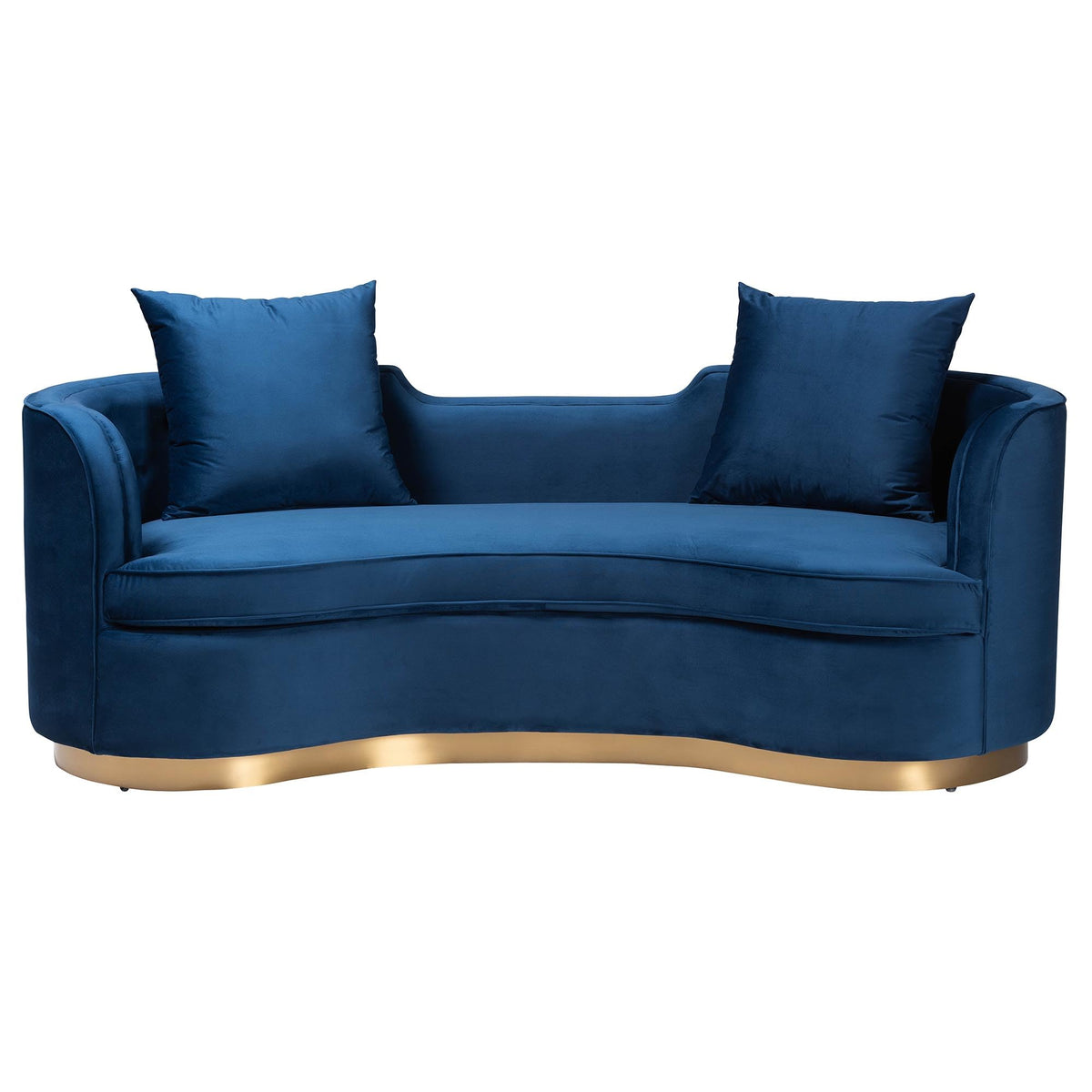 Navy Blue Velvet and Brushed Gold Metal Sofa J5020