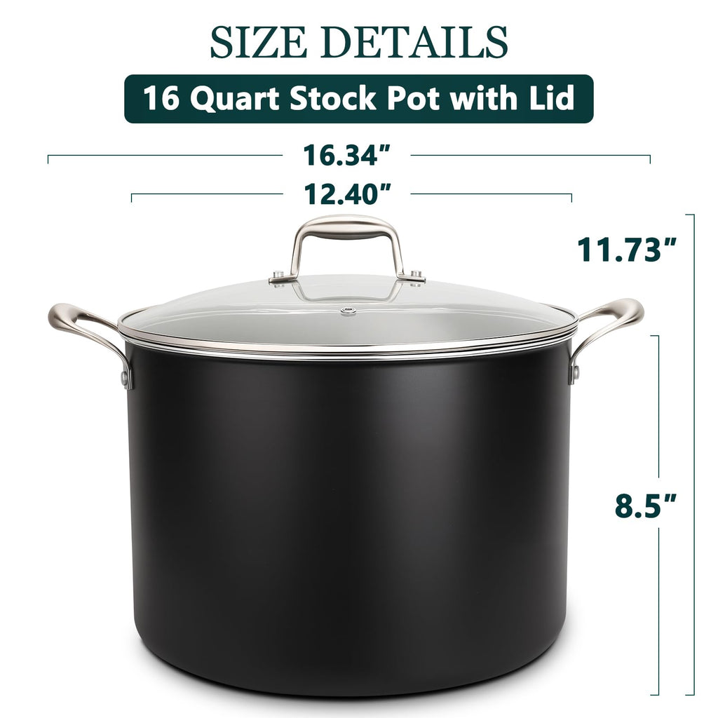 16QT Nonstick Ceramic Stock Pot with Tempered Glass Lid N66314