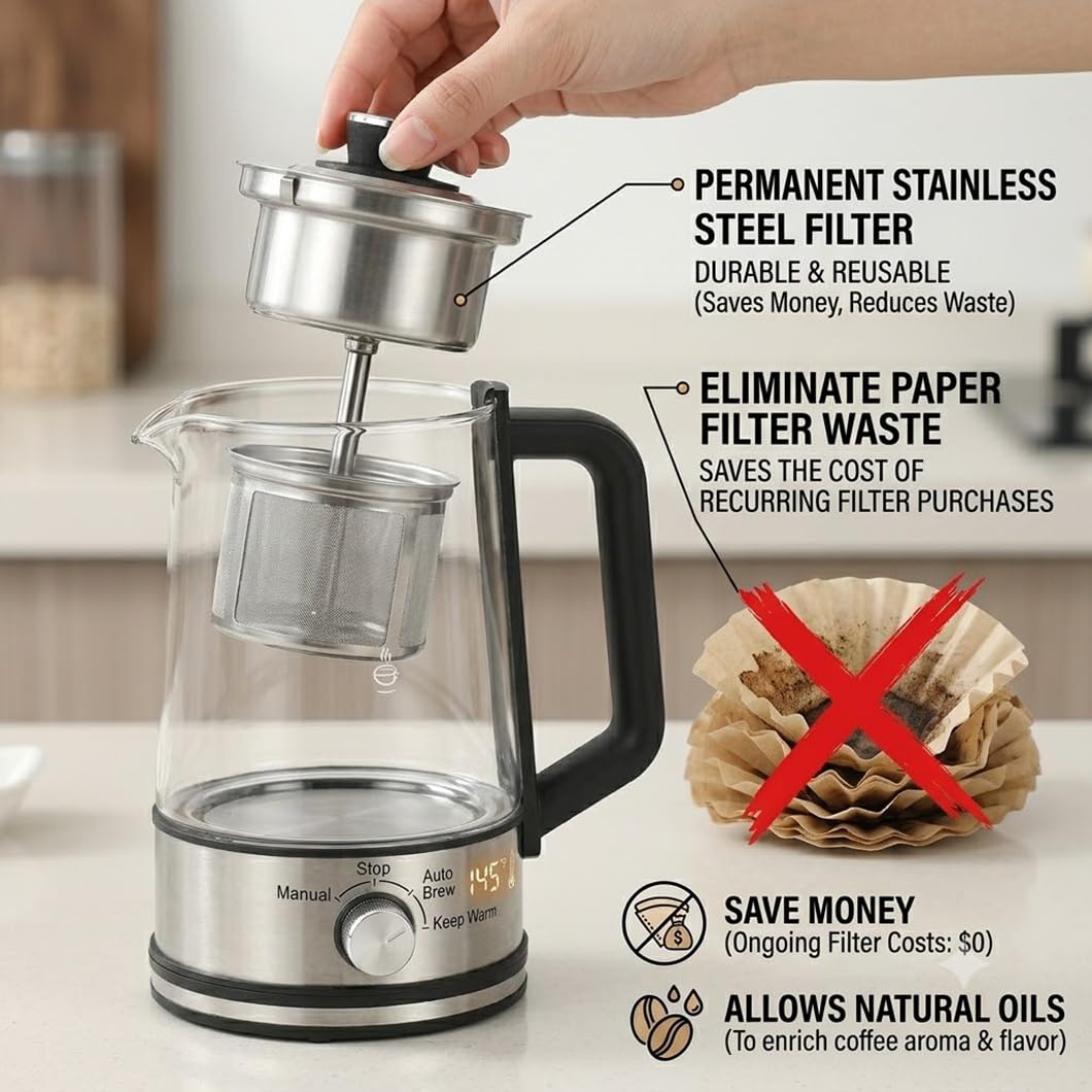 10-Cup Borosilicate Glass Electric Percolator Coffee Pot O892
