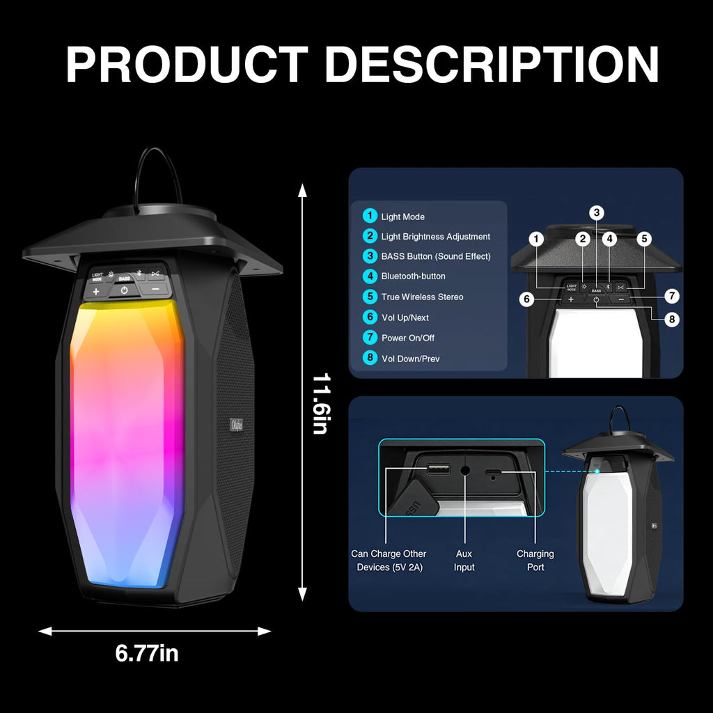 2 Pack Outdoor RGB Bluetooth Speakers H212