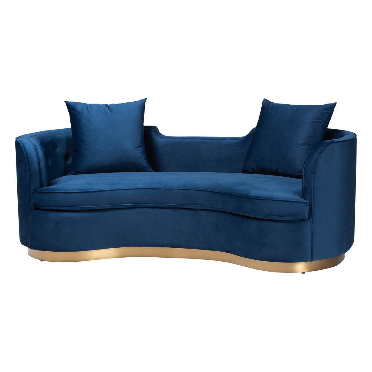 Navy Blue Velvet and Brushed Gold Metal Sofa J5020