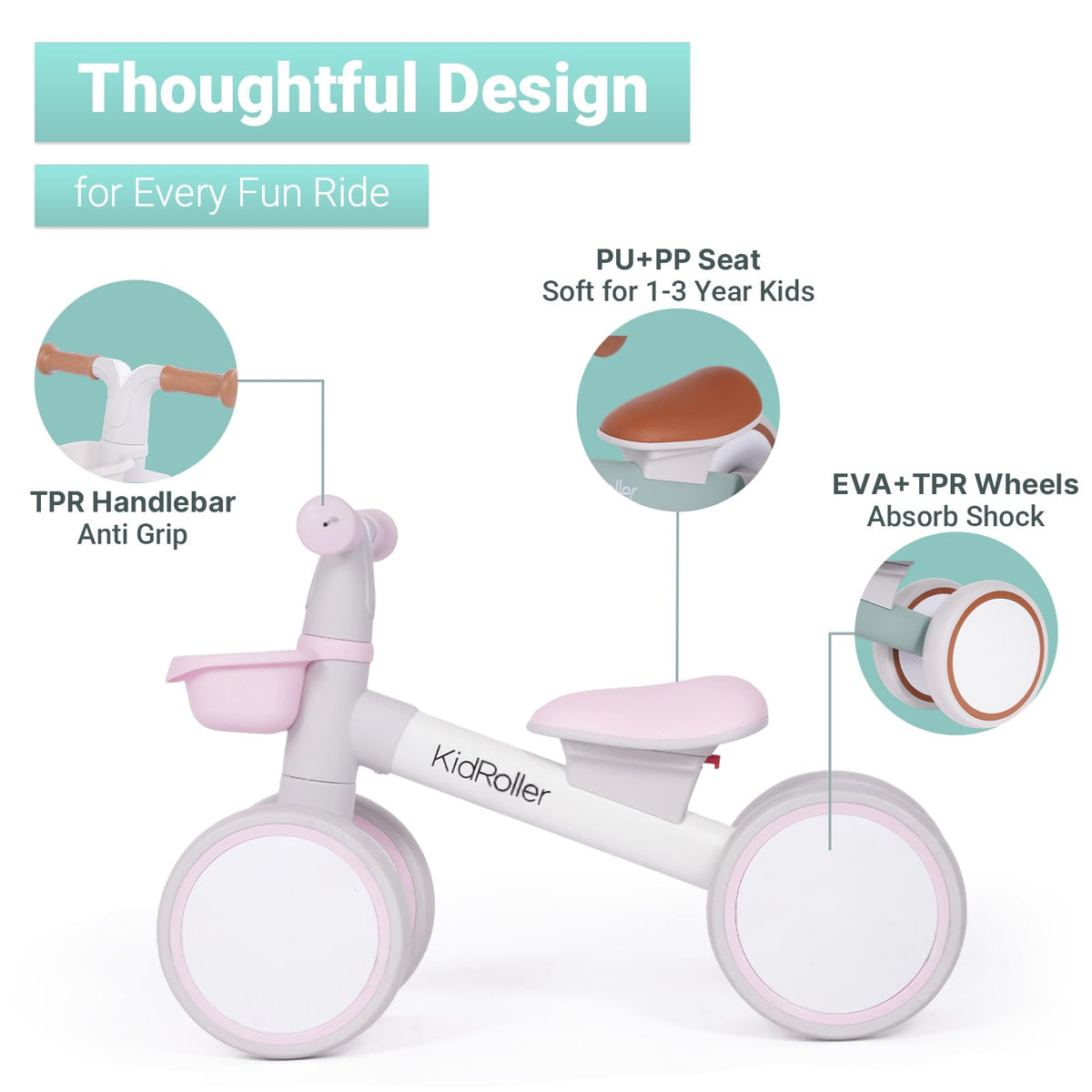 Pink Toddler Balance Bike with Adjustable Seat and Front Basket J815