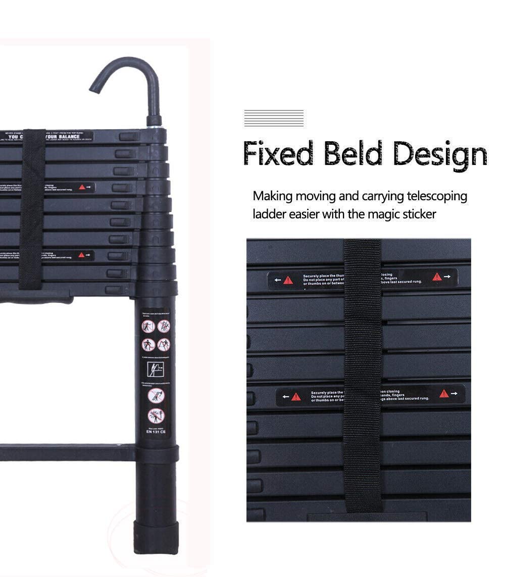 Black 20.3FT Aluminum Telescoping Ladder 330lbs Capacity N303744