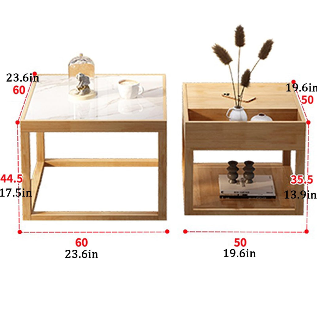 Square Two-Piece Coffee Table Set with Hidden Drawer Storage F7247