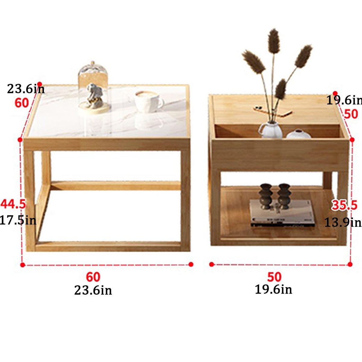 Square Two-Piece Coffee Table Set with Hidden Drawer Storage F7247