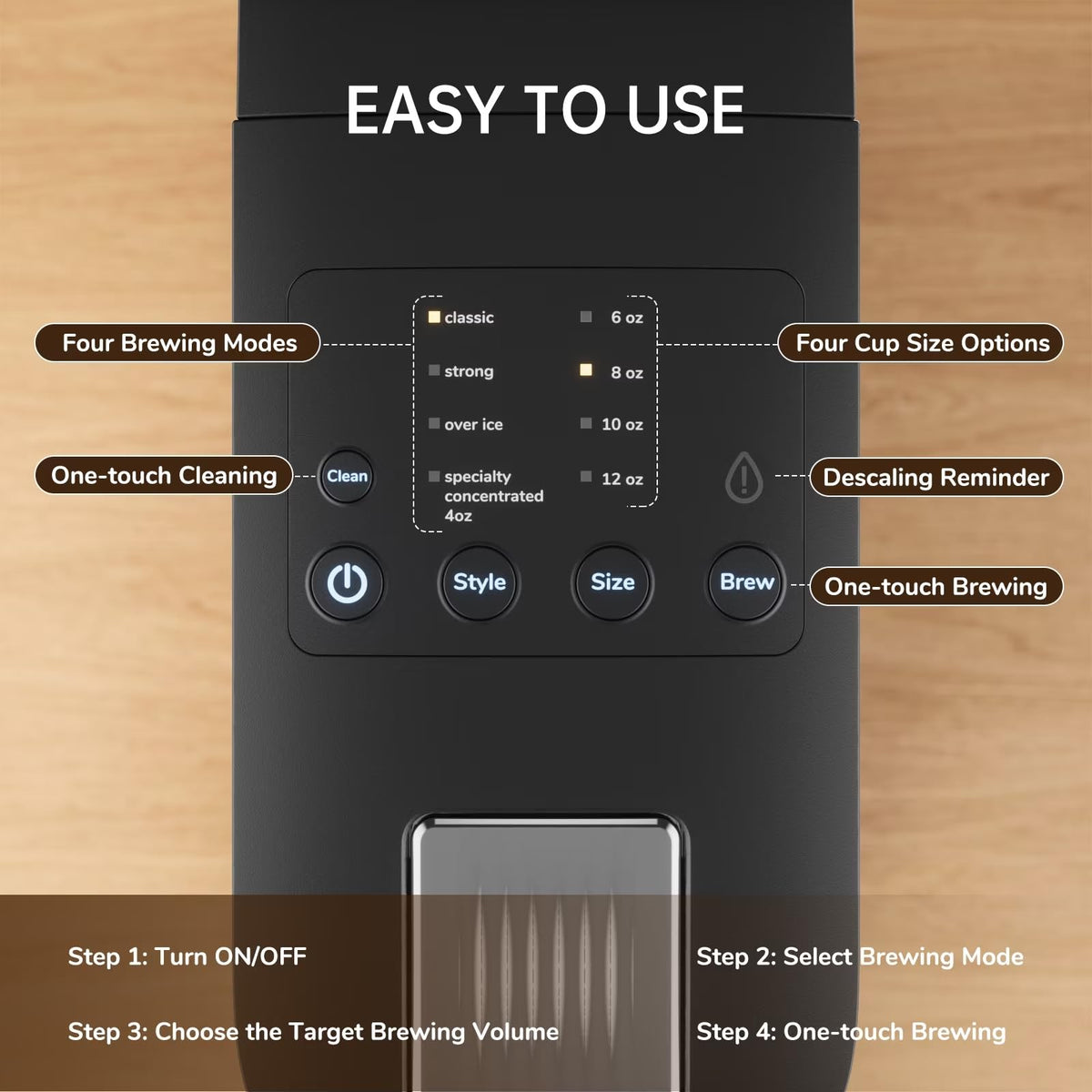 Single Serve Coffee Maker with K Cup Capsules & Grounds, Black L145