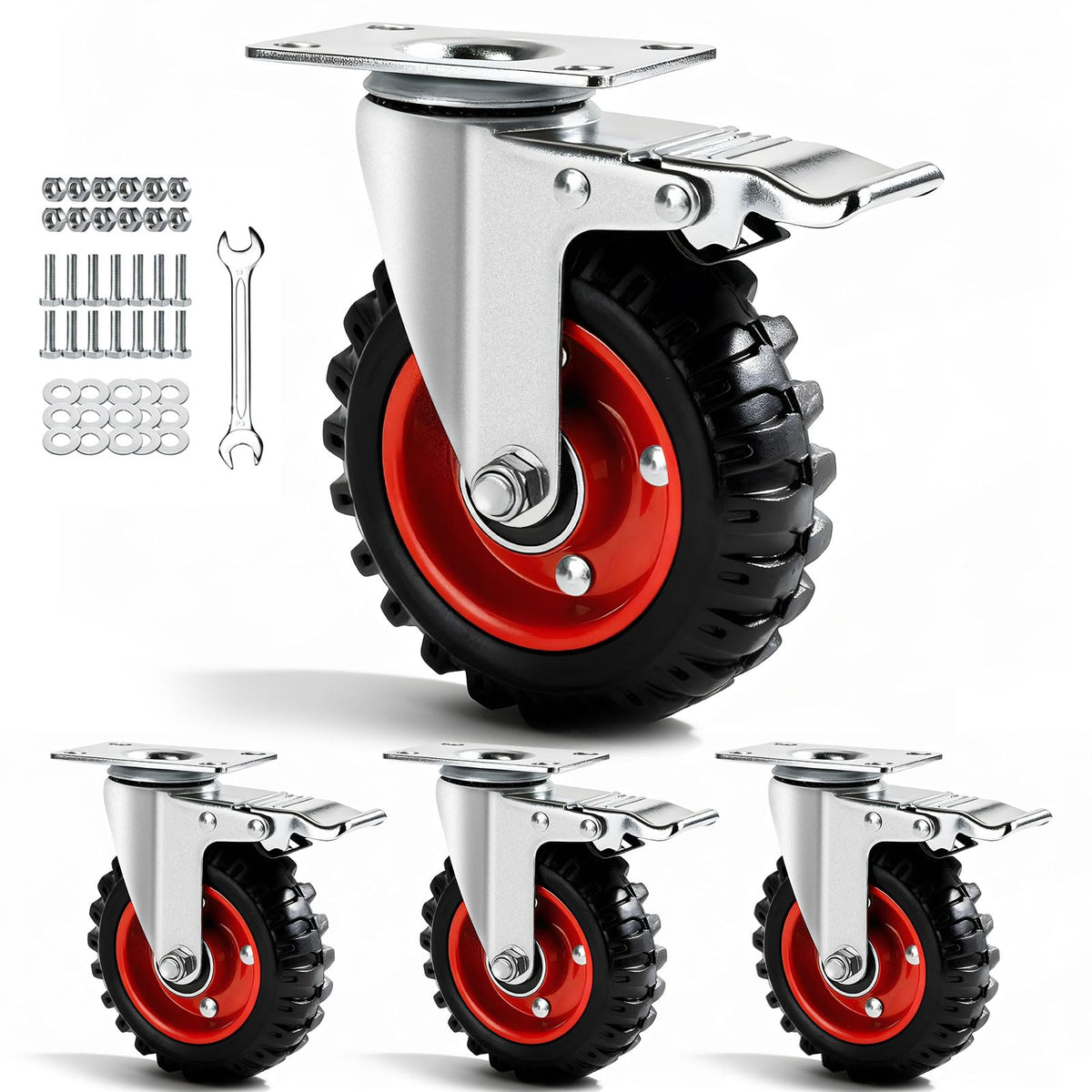 5 Inch Heavy Duty Casters Set of 4 Dual Locking Rubber Swivel Plate E95836