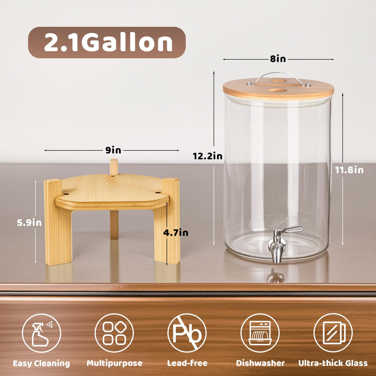 2.1 Gallon Glass Beverage Dispenser with Stand H729380