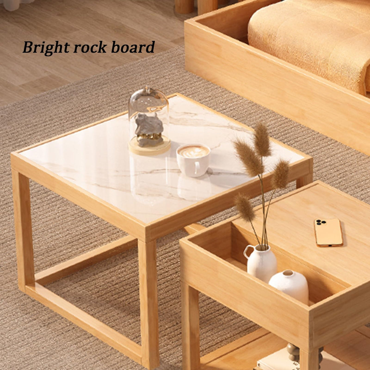 Square Two-Piece Coffee Table Set with Hidden Drawer Storage F7247