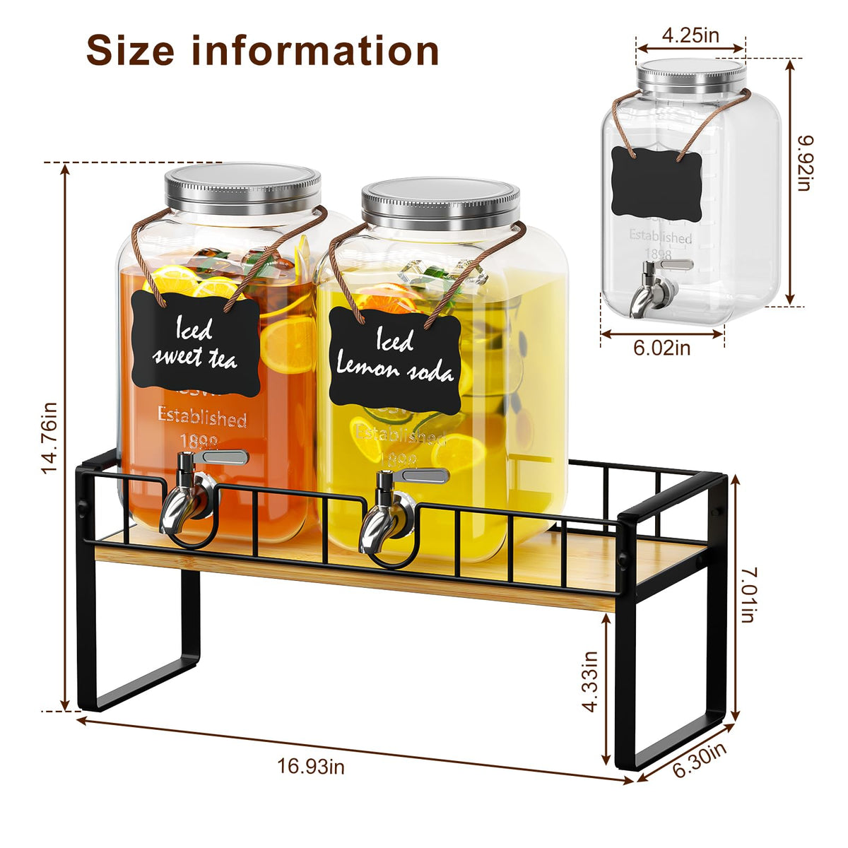 2 Pack 1 Gallon Glass Beverage Dispenser with Spigot and Ice Core F85579
