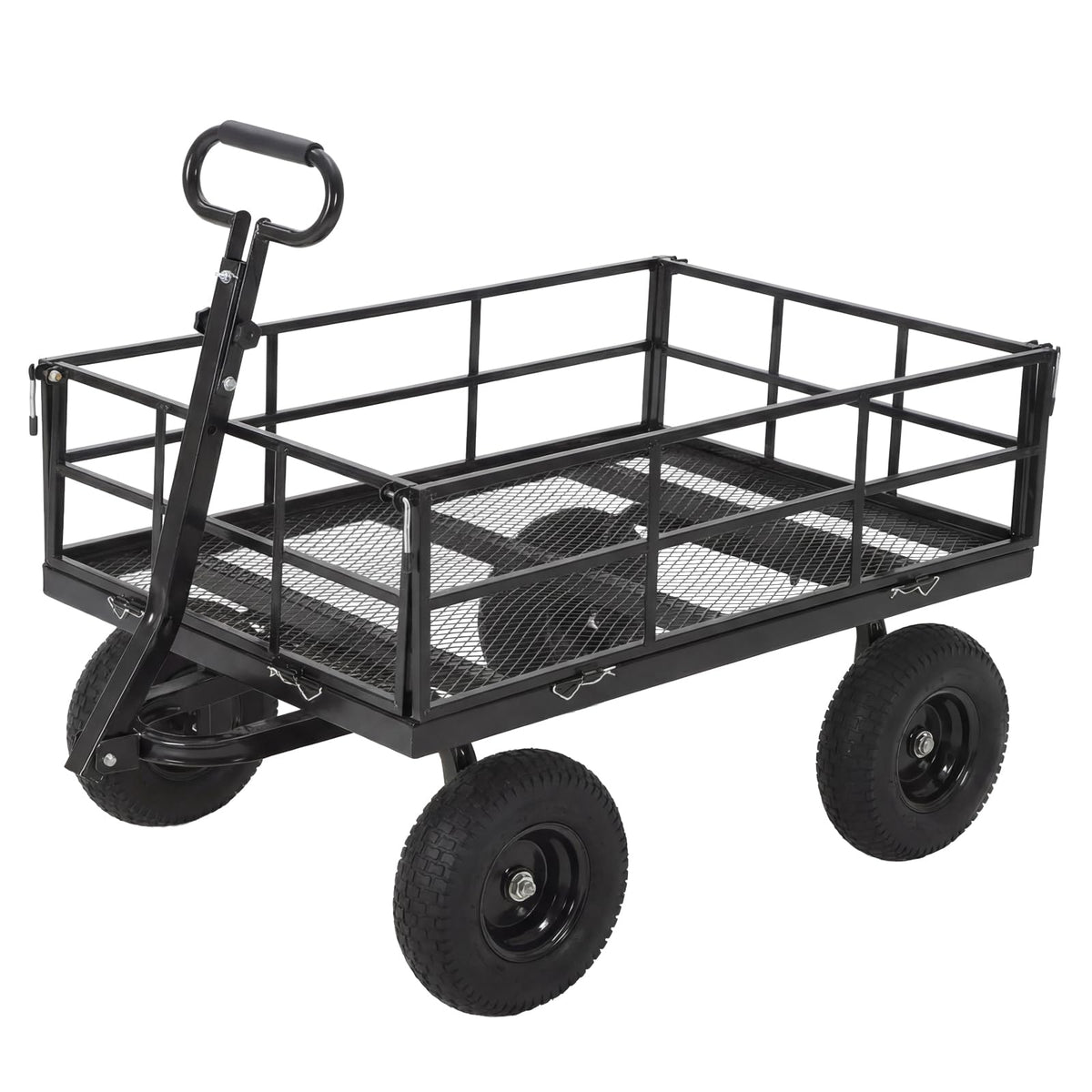 Heavy Duty Steel Garden Cart, 1200 LBS Load Capacity Wagon with 10 inch Tire and Rotating Handle, Black R105