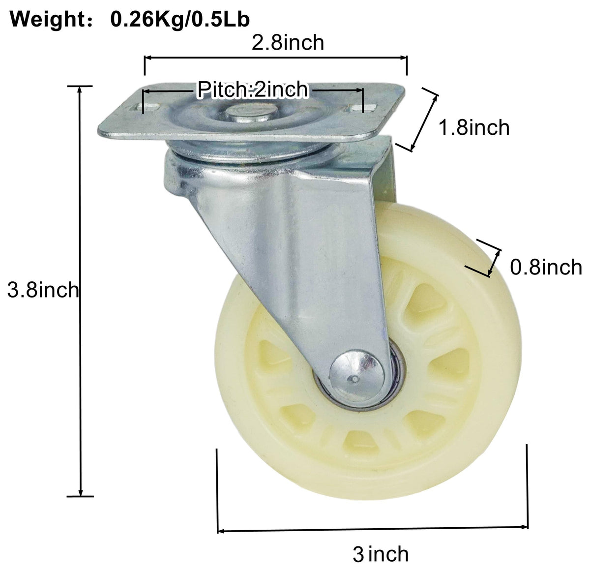Nylon Caster Wheels with Dual Bearings, Pack of 6 G296321