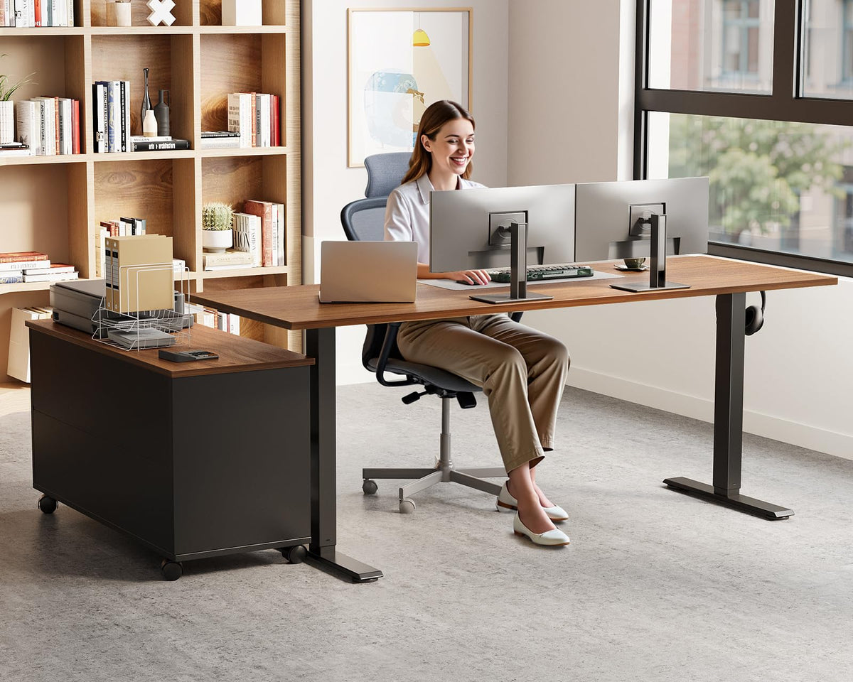 55" L Shaped Electric Standing Desk with Cabinet Sets K345077