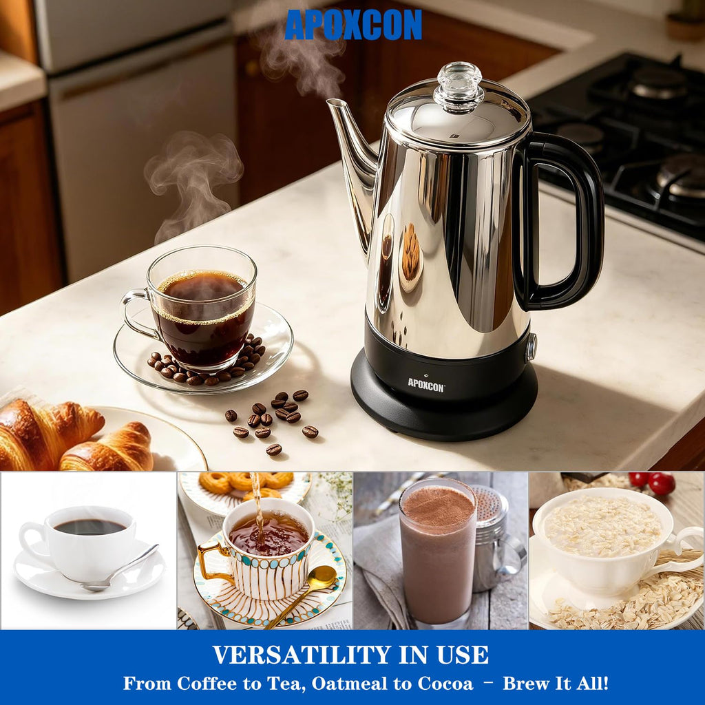 Electric Stainless Steel Coffee Percolator 1200ml 8 Cup W4289