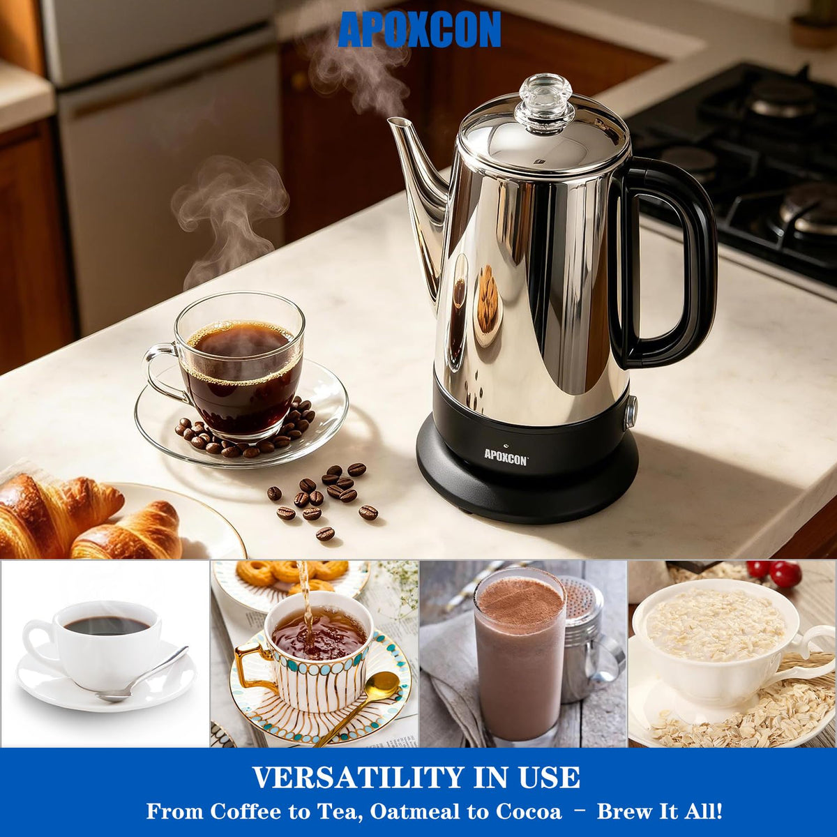 Electric Stainless Steel Coffee Percolator 1200ml 8 Cup W4289