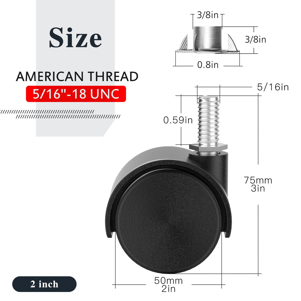 2 Inch Black Swivel Stem Casters Set of 4 X50611