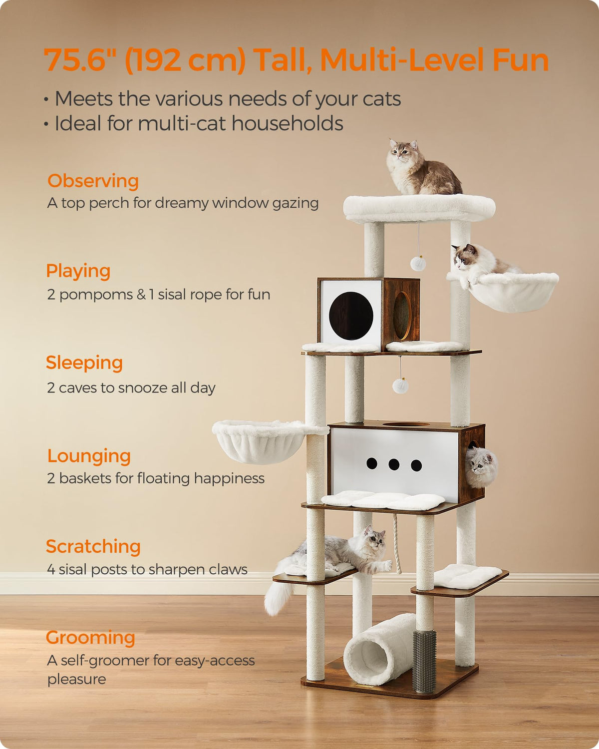 Cat Tree with 2 Caves and 2 Hammocks Y657228