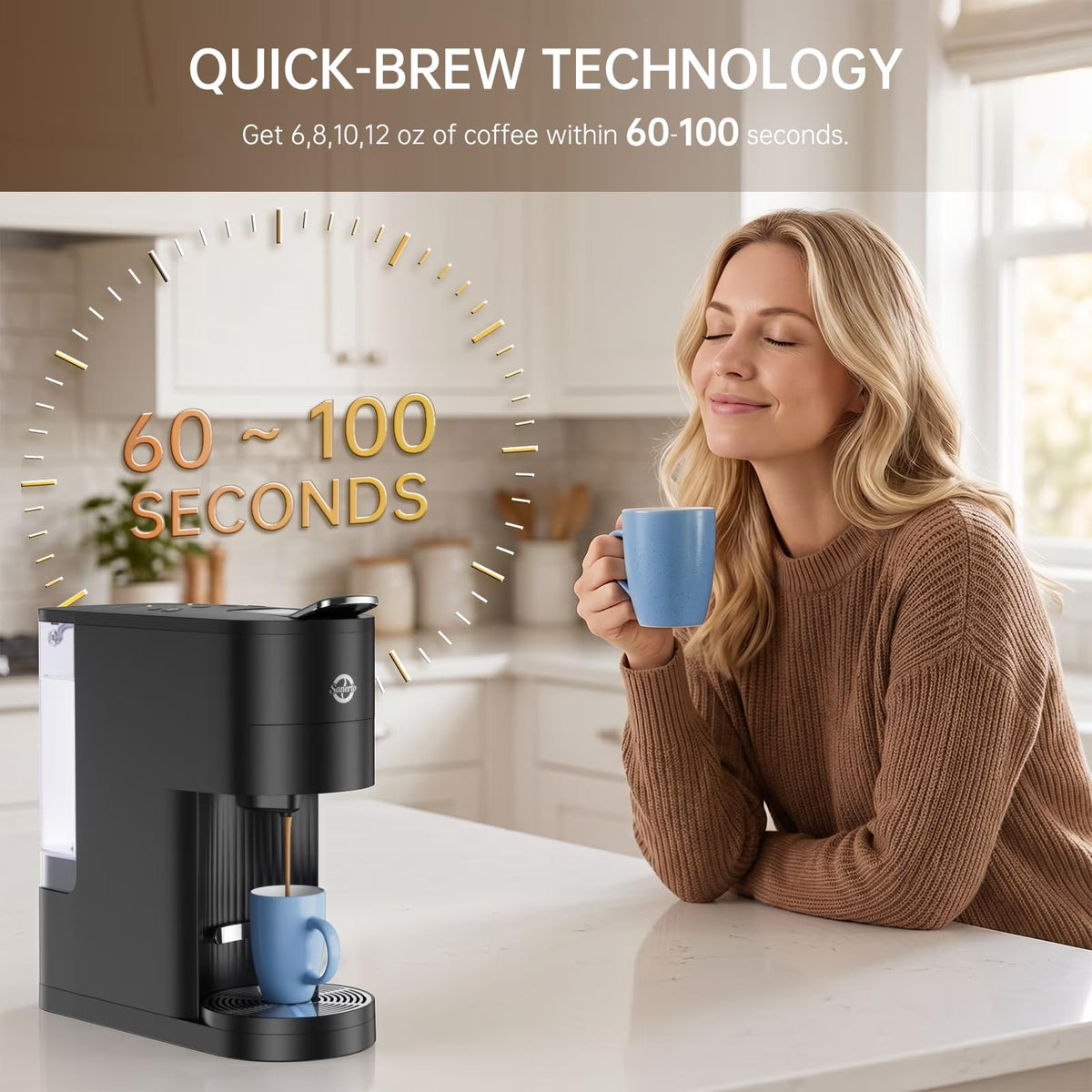 Single Serve Coffee Maker with K Cup Capsules & Grounds, Black L145