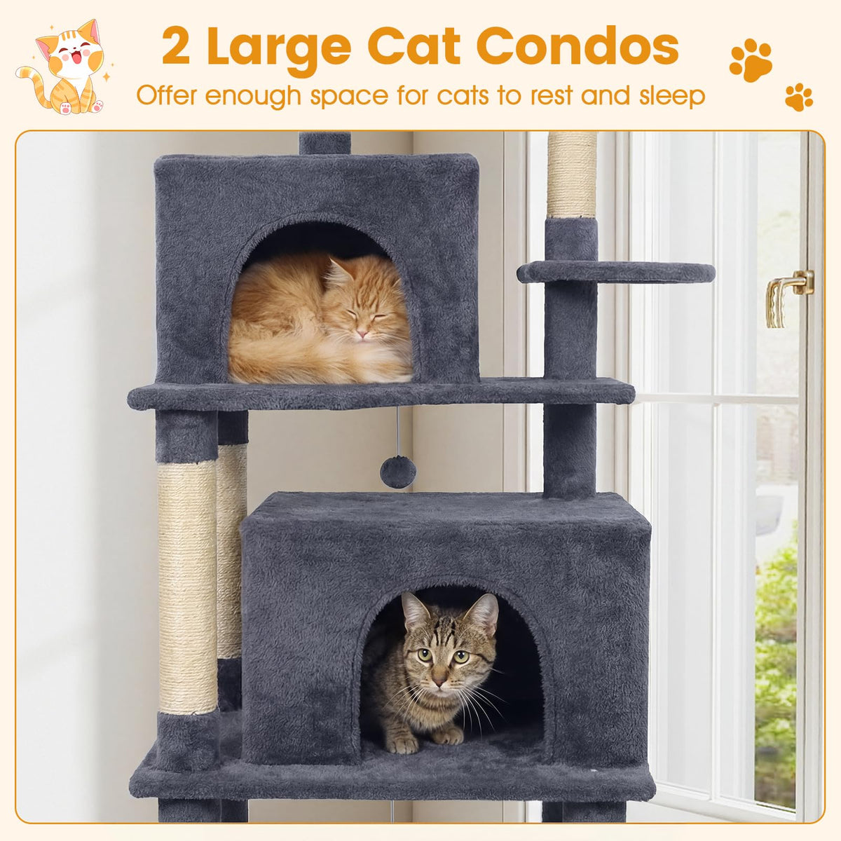 70-inch Multi-Level Cat Tree with Condos and Hammock U263
