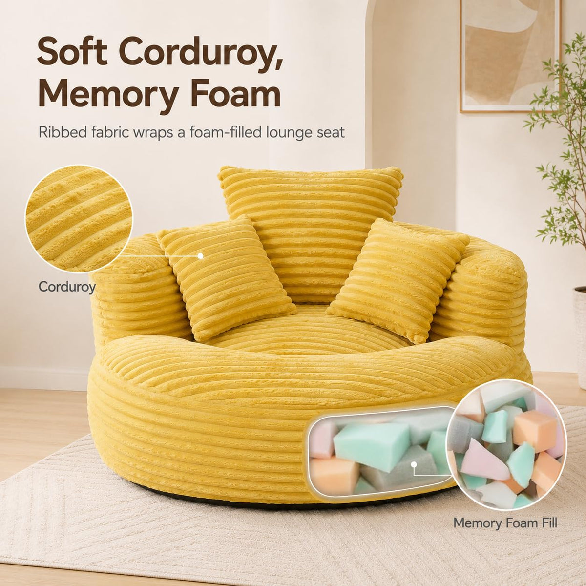 Oversized Mustard Yellow Bean Bag Chair G97245