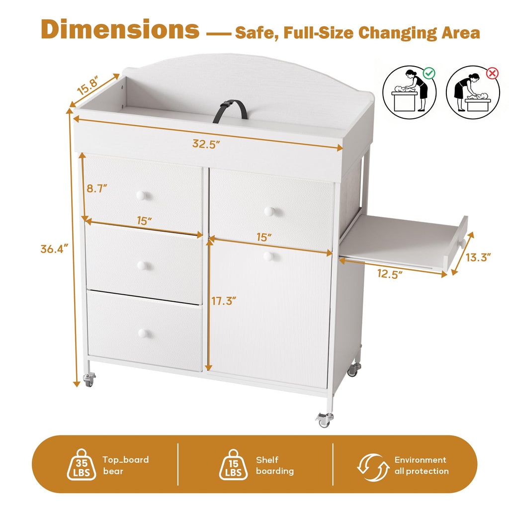 White 4 Drawer Baby Dresser with Changing Table Top E56503