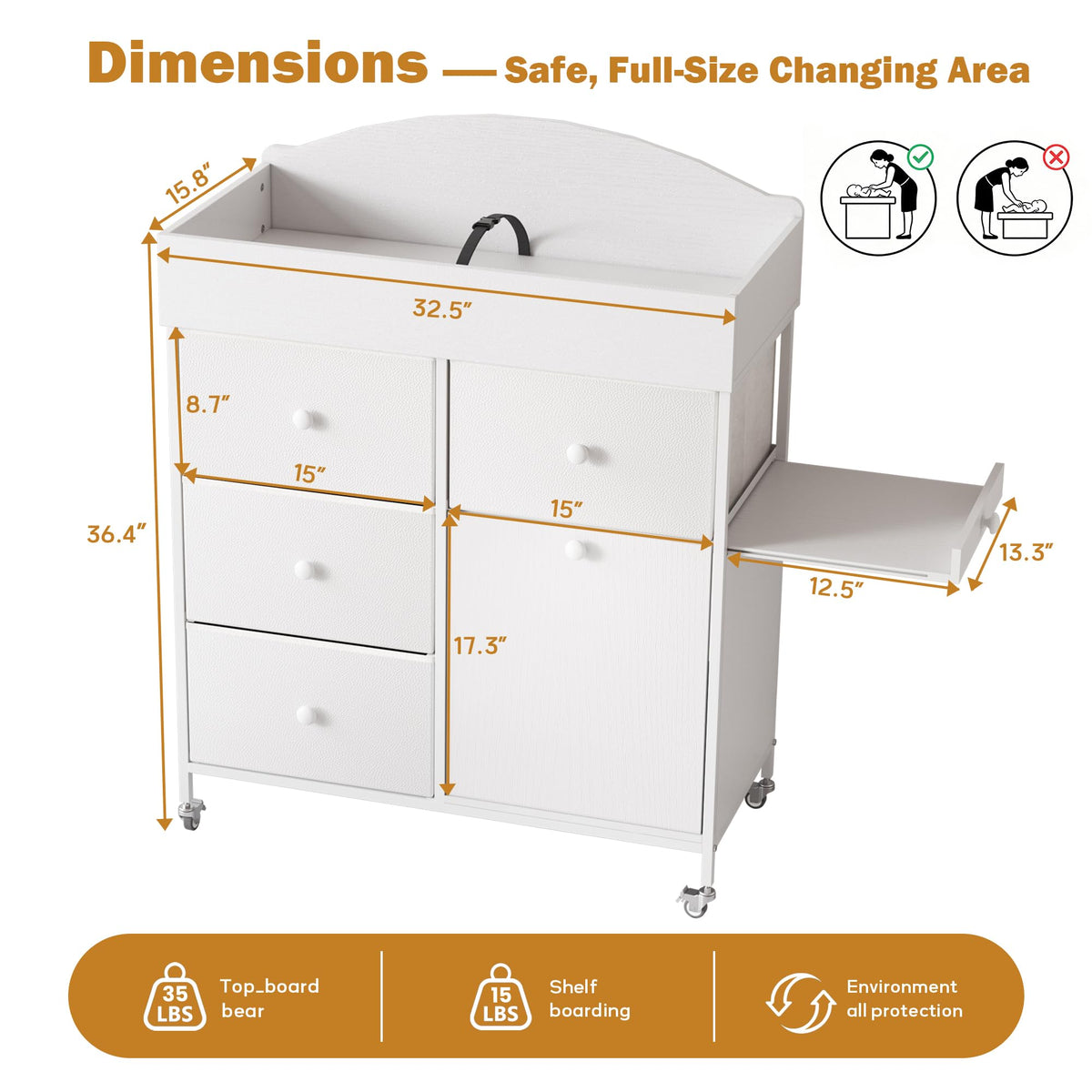 White 4 Drawer Baby Dresser with Changing Table Top E56503
