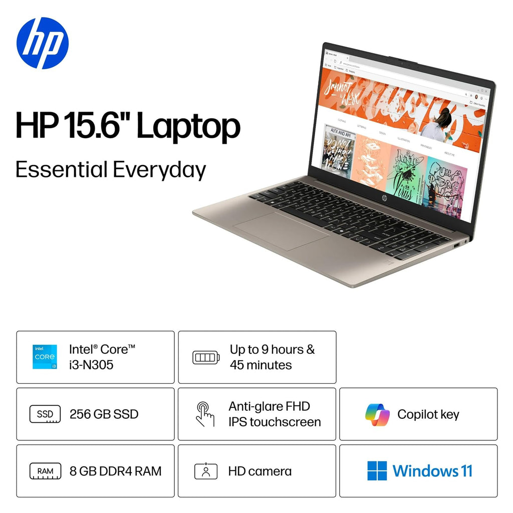 15.6 inch FHD IPS Touchscreen Laptop, Intel Core i3-N305, 8GB DDR4 RAM, 256GB SSD B94777