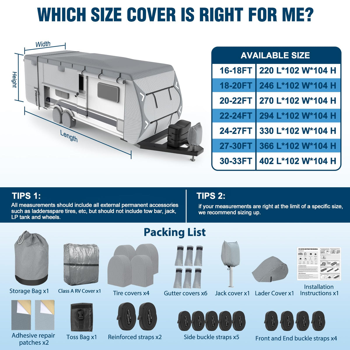 16-18ft Heavy Duty Waterproof RV Cover with Tire Cover F244