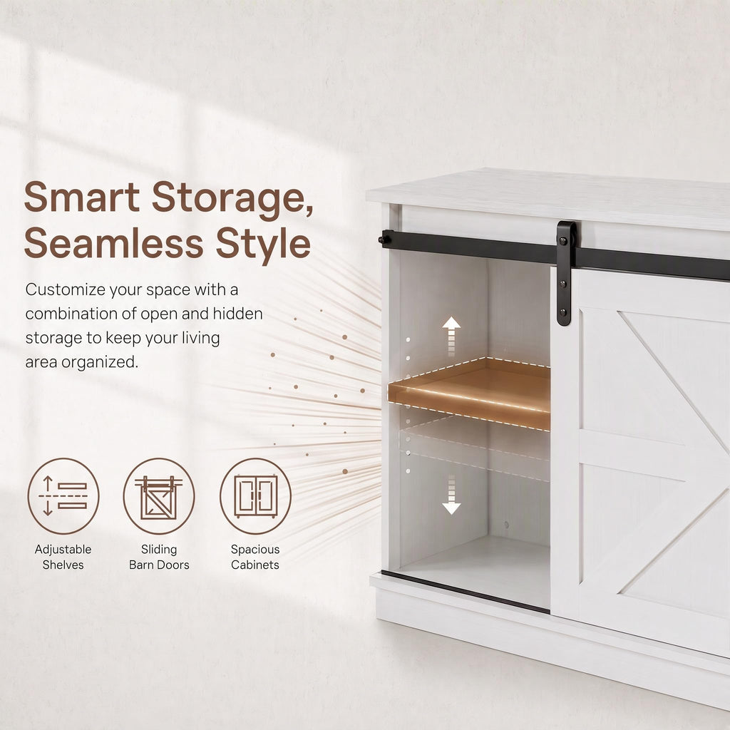 White 58'' TV Stand with Sliding Barn Doors V6011