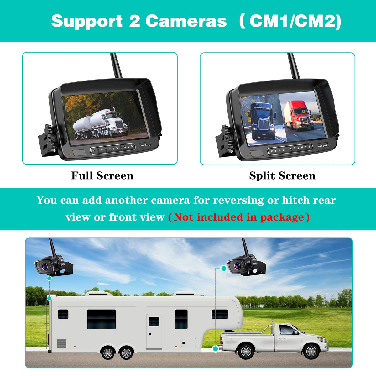 Wireless Backup Camera 7 Inch Monitor Rear View Camera System IP69 Waterproof Night Vision U59457