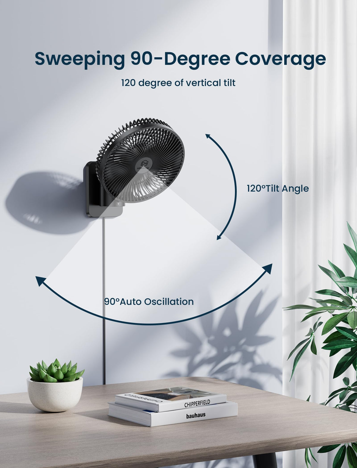 8.5-Inch Quiet Wall-Mounted Oscillation Fan with Remote & Timer O3222