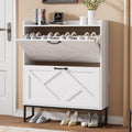White 2 Flip Drawer Shoe Storage Cabinet F613